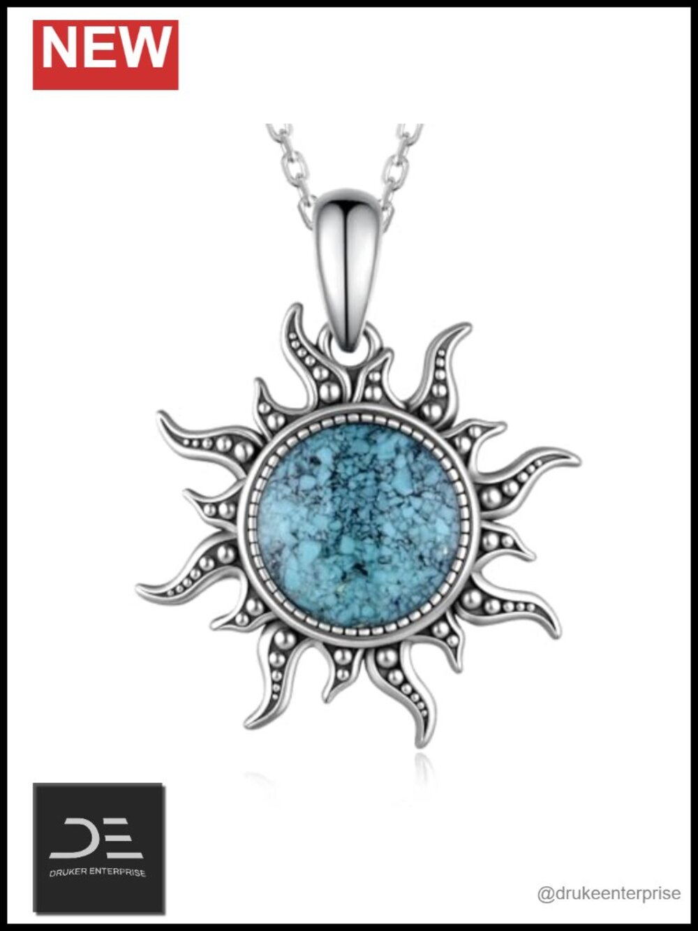 925 Sterling Silver Western Turquoise Pendant Necklace for Women